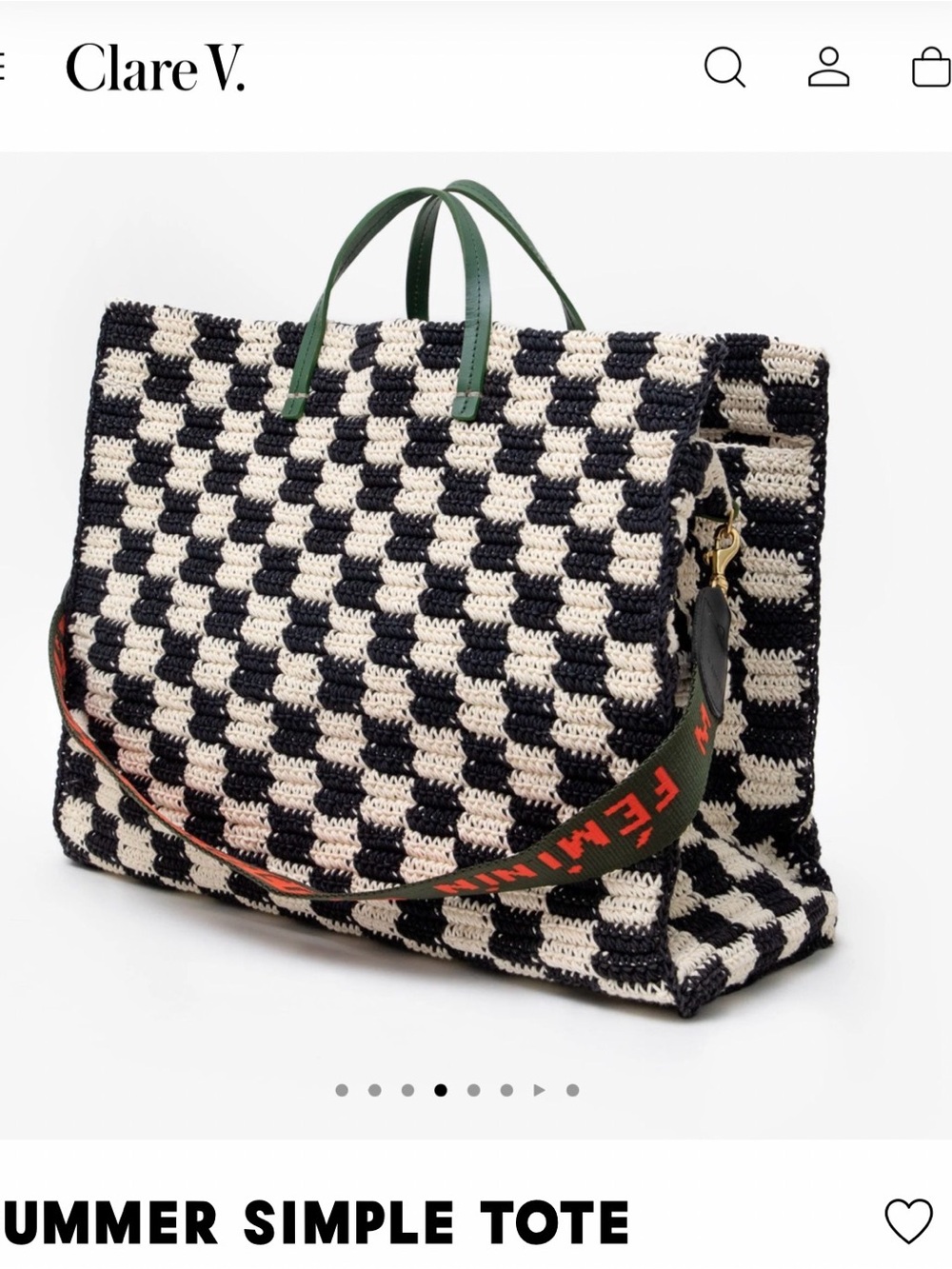 Clare V summer Simple Tote - Black & Cream Crochet Checker Tote